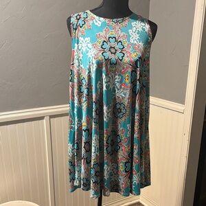 MOA USA Turquoise Floral Medallion Sleeveless Tunic